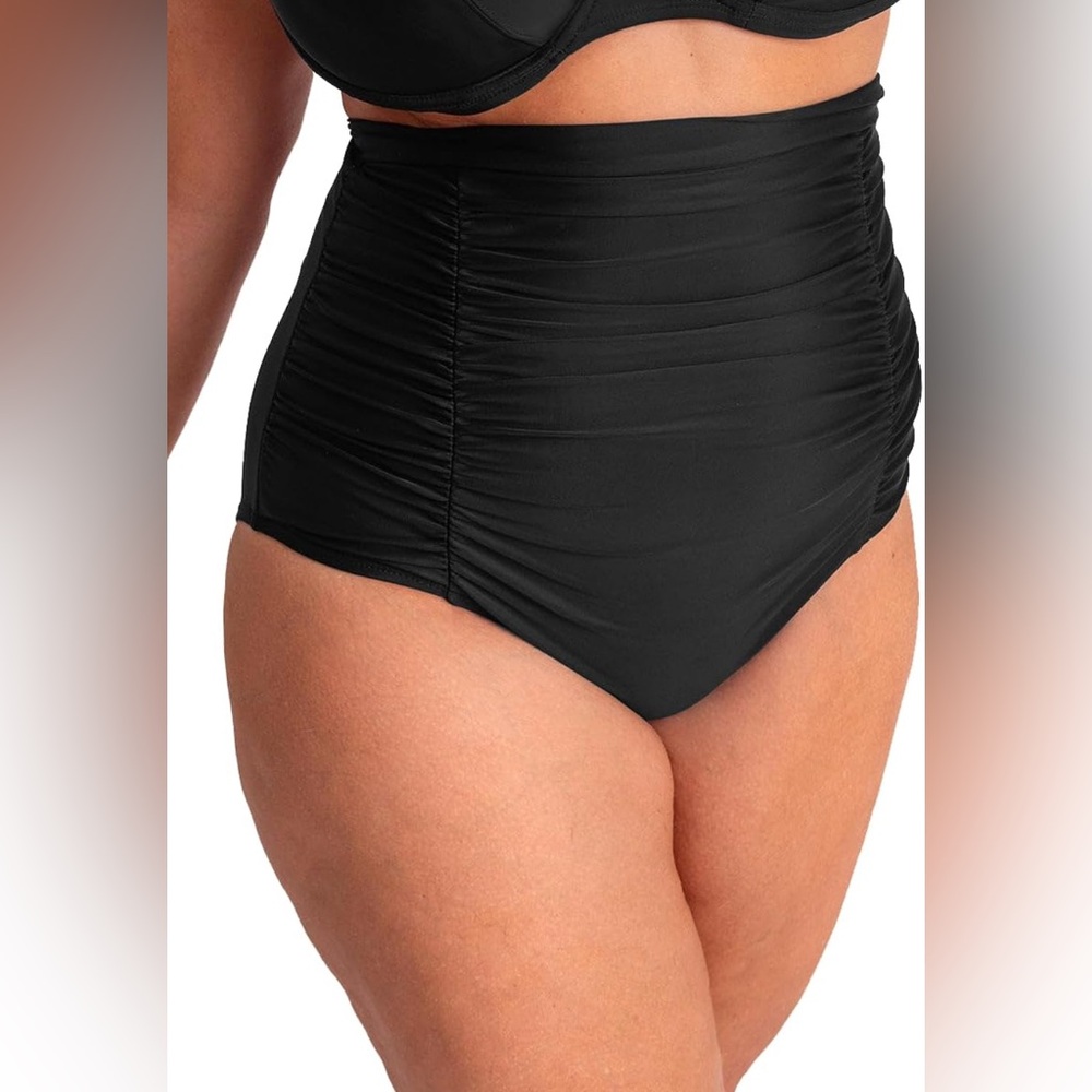 SHAPERMINT Ruched High Waisted Bikini BottomTummy Control Full Coverage Swimwear